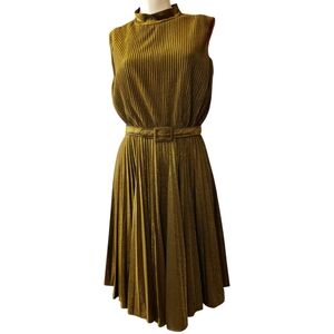 Vintage Betty Hartford glitter metallic dress with pleated skirt & belt
